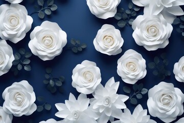 Obraz na płótnie Canvas White rose flowers on soft pink background. Flat lay, top view