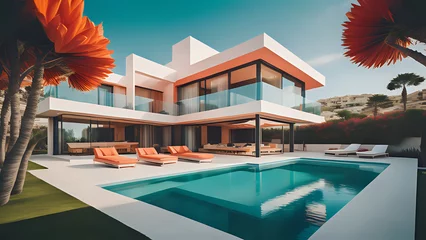 Foto op Canvas Luxus Villa mit Pool © DeMitoBella