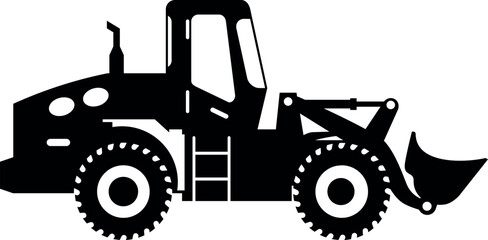 Silhouette of Wheel Loader Icon in Flat Style. Vector Illustration