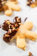 Snowflake-Shaped Sugar Cookies, Chocolate-Dipped, Pecan Crushed Nuts, Holiday Baking
