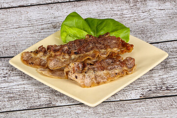 Roasted sliced pork fat bacon