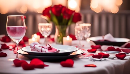 Fototapeta na wymiar Romantic dinner table setting valentine 