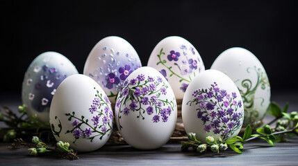 Easter eggs decorated by beautiful spring flowers