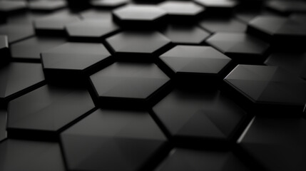 Background image of digital black hexagonal perfect honeycomb shapes in tiled format.