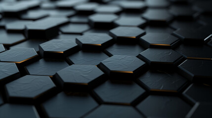 Background image of digital black hexagonal perfect honeycomb shapes in tiled format.