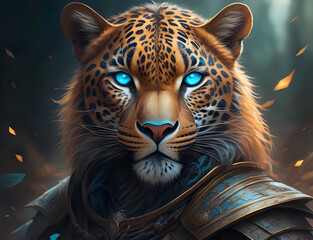 Leoparden Krieger mit blauen Augen