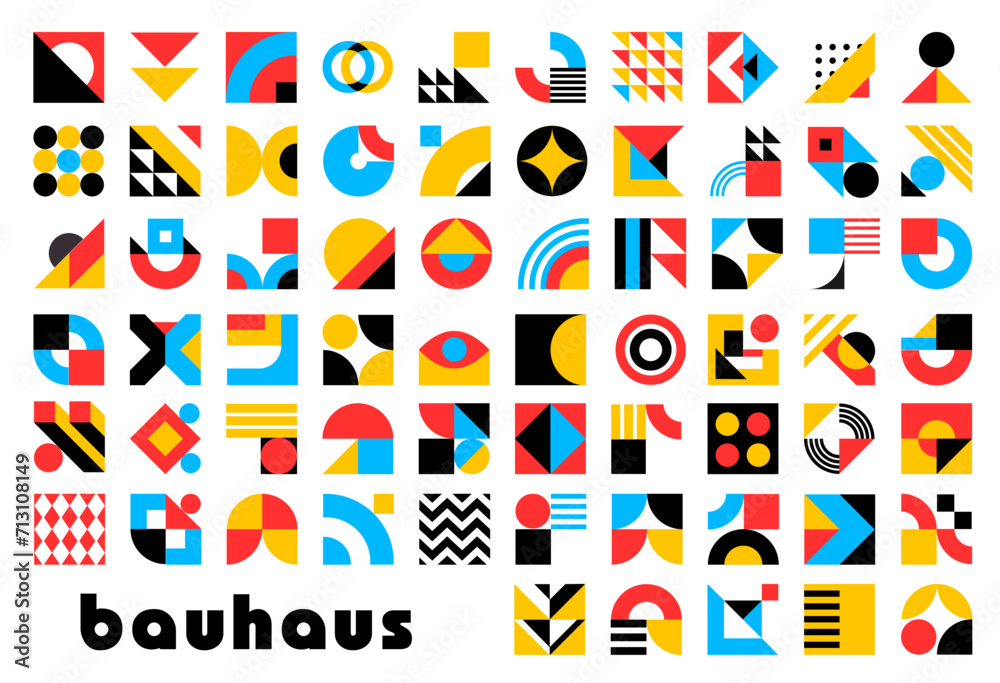 Aufkleber Abstract geometric elements. Vector modern graphic shapes and forms set. Color circles, squares and triangles, lines, crosses, dots and zigzag geometric mosaic pattern elements