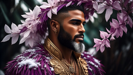 König mit Blumenkranz im Haar