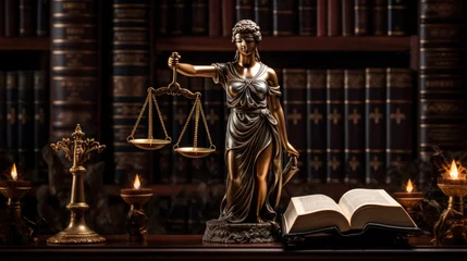 Fotobehang Statue of lady justice in library © setiadio