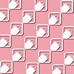 Seamless pattern of white shopping bags on pink background