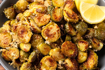 Roasted Brussels sprouts with parmesan cheese and garlic