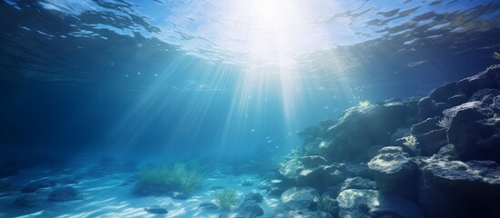 Fototapeta na wymiar Sunlight Streaming Through Ocean Water in an Underwater Landscape