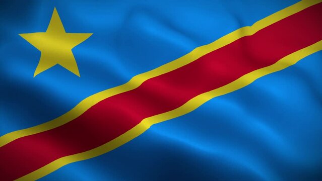 Congo Democratic flag waving animation, perfect loop, official colors, 4K video