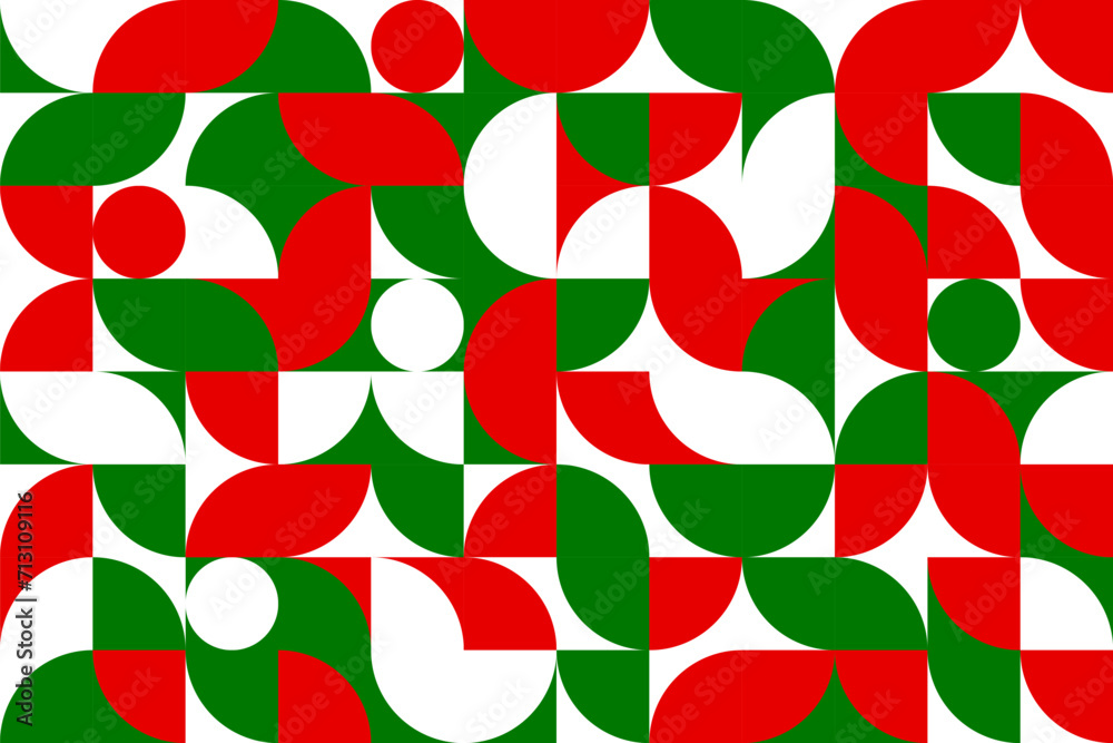 Poster christmas modern geometric pattern background. green, red and white circle grid vector ornament for 