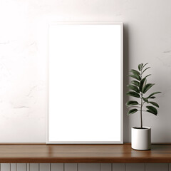 Fototapeta na wymiar Empty Frame Mockup with Green Plant: Modern Interior Styling