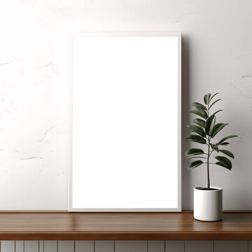 Empty Frame Mockup with Green Plant: Modern Interior Styling