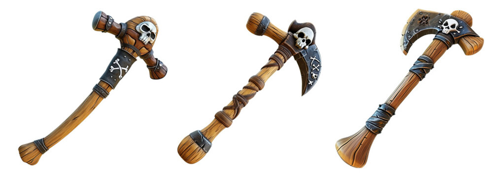 Set of pirate crutches in cartoon style, cut out - stock png.
