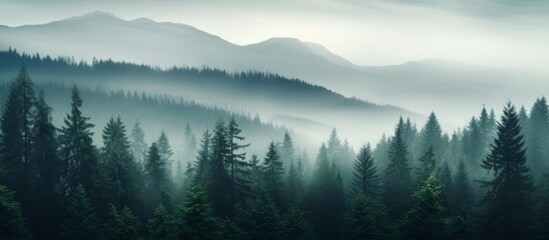 Misty Mountain Forest at Dawn with Ethereal Fog