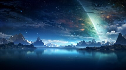 Fototapeta premium Majestic Mountain View under a Galactic Night Sky