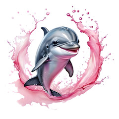 cute dolphin with pink water
