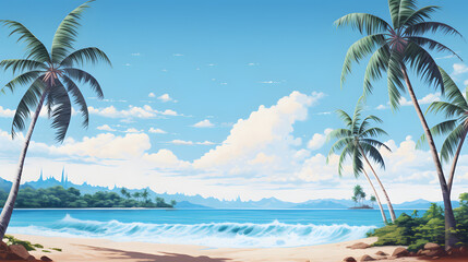 Fototapeta na wymiar Summer coconut trees on beach