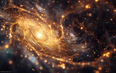 Quantum Cosmos: A conceptual image exploring the intersection of quantum physics and cosmology, visualizing the interconnectedness of the universe at both macro and micro scales - obrazy, fototapety, plakaty