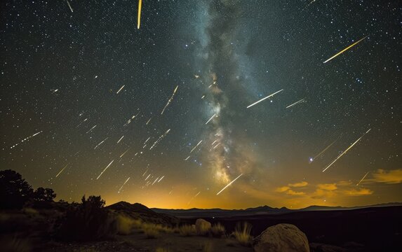 Meteor Shower Magic: A dynamic image featuring a meteor shower streaking across the night sky, creating a celestial spectacle