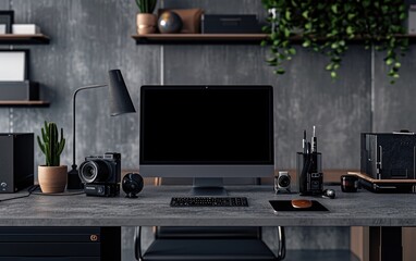 Well-Organized Minimalist Digital Workspace With Ambient Lighting and Greenery