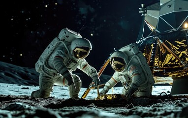 Moon Mission Preparation: An image of astronauts preparing for a lunar mission, wearing spacesuits, and conducting final checks. Shot with specialized space cameras during mission preparations