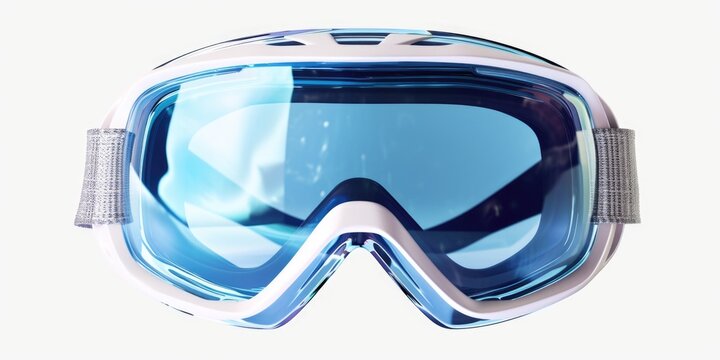 Ski goggles placed on a clean white surface. Versatile image suitable for sports, winter activities, and outdoor adventures