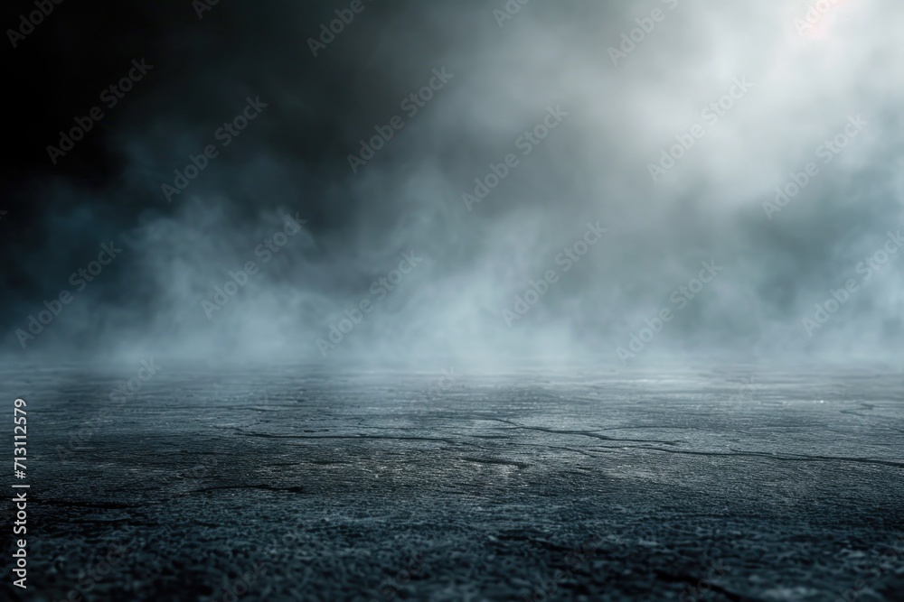 Poster An image of an empty concrete floor with smoke rising from it. This versatile picture can be used to depict mystery, danger, or an industrial setting