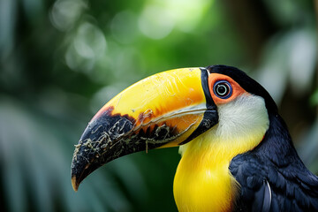 Naklejka premium A close-up shot of a Toucan bird, its focused eyes, documentary photo