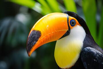 Fototapeta premium A close-up shot of a Toucan bird, its focused eyes, documentary photo