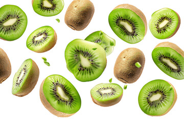 Fototapeta premium kiwi fruits fly isolated on trasnparant background