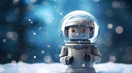 Robot holding snow globe