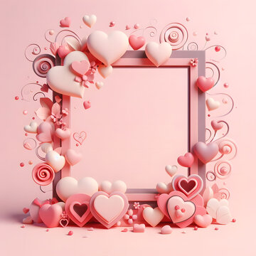 valentine's day wishes empty space for text place 3d Lovely frame with hearts for  background pink color