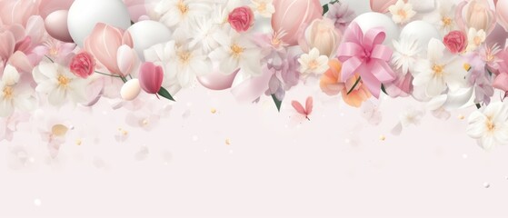 Happy birthday background with air balloons, flowers and petals