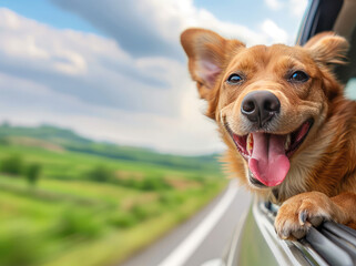 Happy Dog Hanging From Car Window