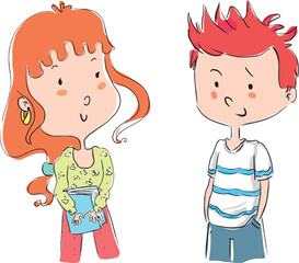 A girl and a boy chatting.