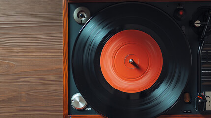 top view of a retro vinyl record player