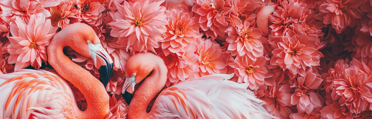 beautiful pattern with flamingo and tropical pink flowers  wall