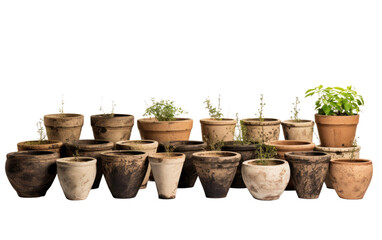 Fototapeta premium Display of Plant Pots Crafted from Mud on White or PNG Transparent Background.
