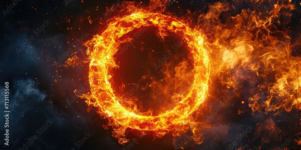 Aufkleber A captivating image of a ring of fire against a black background. Perfect for adding a dramatic touch to any project or design