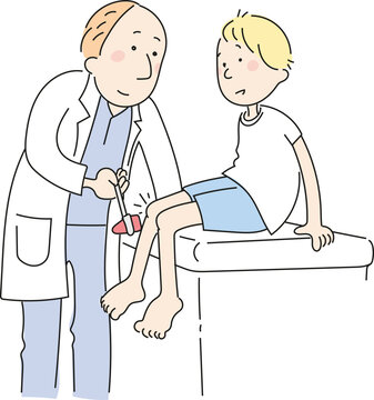 The doctor measures the child's leg reflex.