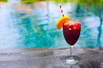 Refreshing classic fruit sangria by the pool