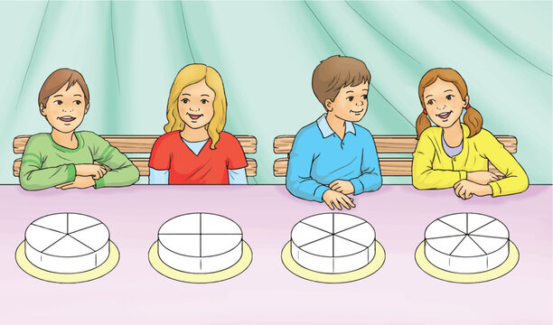 The subject of fractions in mathematics. Representation of fractions on a birthday cake.
