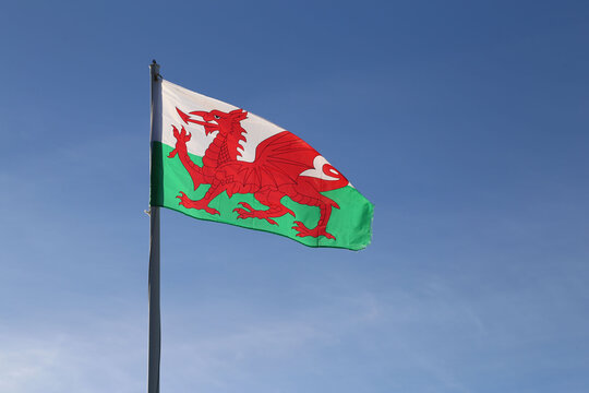 A Welsh red dragon flag.