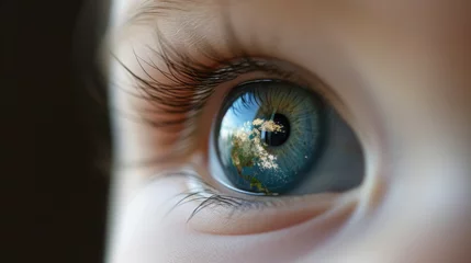 Foto op Aluminium Close-up of a child's eye reflecting Earth, symbolizing a vision for environmental conservation. © Gregory O'Brien