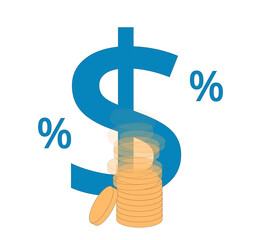 Stack of coins with dollar sign isolated on white background. Money Investments. Vector illustration.