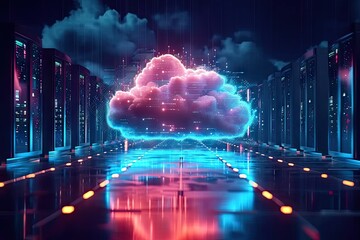 Technology networking and digital communication in business with cloud computing concept web storage for data global social media ai server online binary illustration background modern futuristic - obrazy, fototapety, plakaty